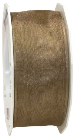 PRÄSENT Four Seasons transparentes Band mit Drahtkante Taupe, 25 m einfarbiges Stoffband, 40 mm Breite, leicht biegsames Schleifenband zum Dekorieren & Basteln, für besondere Anlässe