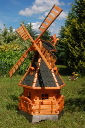 Deko-Shop-Hannusch Moulin à Vent à roulement et éclairage Solaire à LED 1,4 m Dunkel