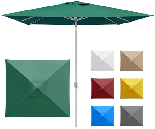 paramondo interpara Sonnenschirm aus 230 g/㎡ Polyesterfaser quadratisch 3 x 3m grün + Gestell silber, Gartenschirm Marktschirm knickbar, Stabil, für Terrasse Balkon Sonnenschirm mit Kurbel, 8,8kg