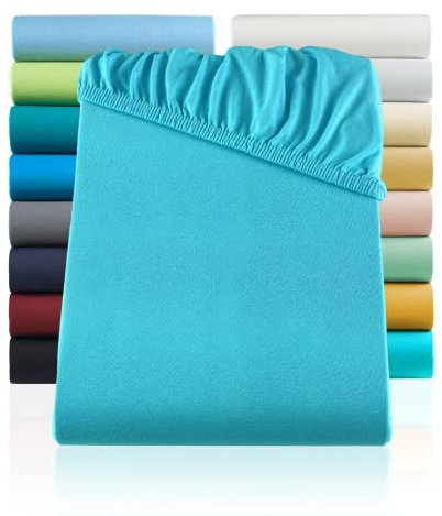 SHC by BaSaTex Jersey Spannbettlaken Bettlaken | Spannbetttuch Spannleintuch für Standardmatratzen aus 100% Baumwolle | 90x200-100x200 Farbe Türkis