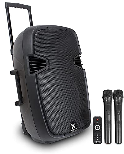 Vonyx SPJ-PA915 Portable PA System, 700W Battery Powered PA Speaker with Bluetooth, USB/SD MP3 Player & 2 UHF Wireless Microphones for Karaoke, Events & Venues