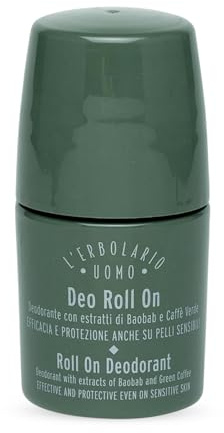 L'Erbolario Deodorante Roll On Uomo, Efficacia e Protezione anche per Pelli Sensibili, Deodorante Uomo Freschezza Duratura, Senza Sali d’Alluminio e Alcool, Formato 50 ml