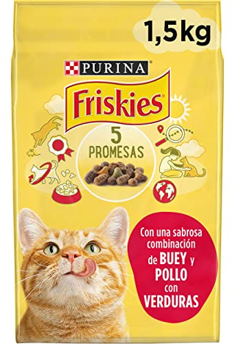 Purina Friskies foder för vuxen katt med oxe, kyckling och grönsaker, 1 påse på 1,5 kg