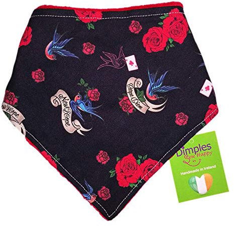 Dimples Hundehalstuch - Schwalben und Rosen schwarz rot - Halstuch für kleine mittlere und Grosse Hunde Welpen und Katzen - Rockabilly Rock and Roll Hunde Accessoire 30cm