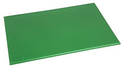Hygiplas High Density Antibacterial Chopping Board, Green, 45x30cm | Safeguards commercial food prep with a highly durable surface designated specifically for hygienic salad preparation.