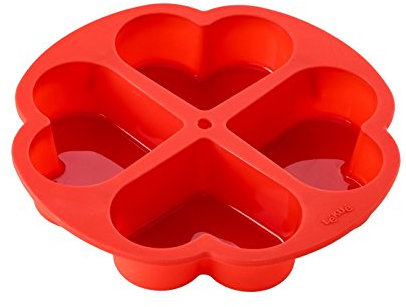 Lékué Molde para bizcochos forma de corazón, 4 porciones, Silicona platino Rojo, 25.6 cm