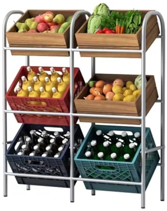 Axentia 3 Tier Storage Rack - Shelving Unit for 6 Drink Crates or Storage Boxes, Maximum 32 litres - Drink Crate Stand, Metal Grey 96 x 34 x 116 cm