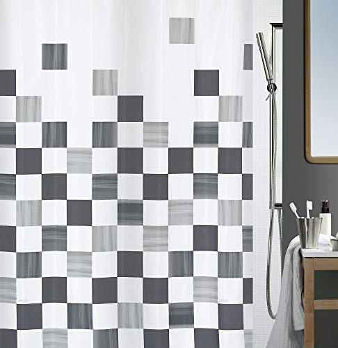 Spirella Anti-Schimmel Duschvorhang - Anti-Bakteriell, waschbar, wasserdicht, Polyester, „Part“ 180x200cm Weiß, Grau Schwarz