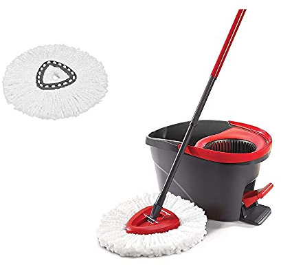 Vileda Easy Wring & Clean - Juego de fregona con Palo telescópico y Cubo escurridor Giratorio + Recambio de Microfibras