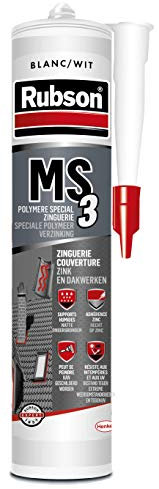 RUBSON MS3 , Mastic polymère pour couverture/zinguerie, pour étanchéité et collage en extérieur, Coloris Blanc, Cartouche 280ml