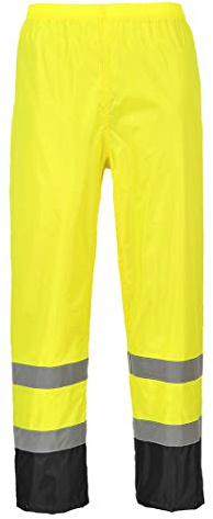 Portwest H444 Hi-Vis Contrast Classic Rain Trousers Waterproof Button Front | Yellow/Black, Medium, EN ISO 20471 Class 1, EN 343 Class 3:1, CE Certified, Loose Fit, Reach Compliant PVC Coating, 4 Pockets