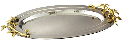 Eleganz Golden Vine, Edelstahl Tablett oval, 16,5, 25,4 cm, Silber/Gold