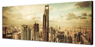 Augenblicke Wandbilder Keilrahmenbild Wandbild 150x50cm Shanghai Skyline Wolkenhimmel
