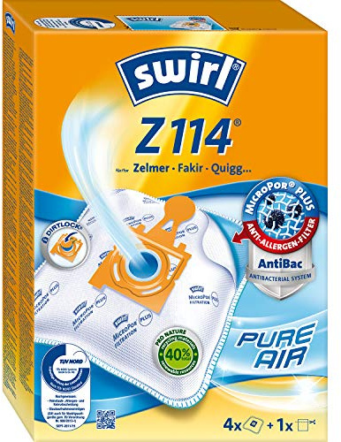 Swirl Z 114 MicroPor Plus Staubsaugerbeutel für Zelmer, Fakir, Quigg Staubsauger, Anti-Allergen-Filter, 4 Stück inkl. Filter (Pack of 3)