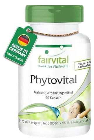 Fairvital | Phytovital - 90 Kapseln - Extrakt aus Granatapfel, Traubenkern, Grüner Tee, Brennessel und Ginkgo Biloba uvm. - enthält wertvolle Ellagsäuren, OPC und EGCG - HOCHDOSIERT - VEGAN