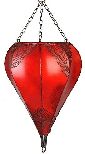 Lampada a soffitto in pelle Henna a forma di goccia in stile orientale, vari colori rosso