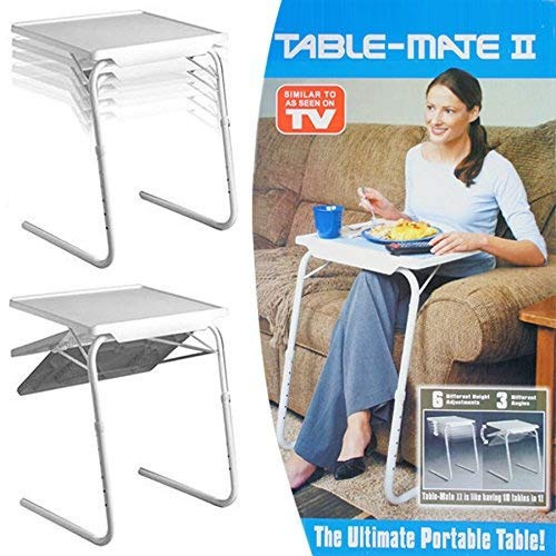 savingworld Adjustable Folding Table for TV, Dinner, Laptop, Travel Desk Table Mate White