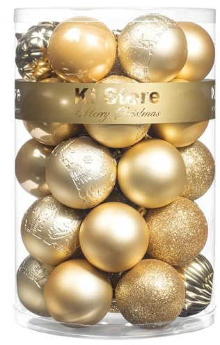 KI Store Gold Christmas Balls 34pcs 2.36-Inch Christmas Tree Decoration Ornaments for Xmas Tree Holiday Wreath Garland Decor Ornaments Hooks Included