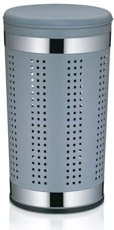 kela Wäschekorb mit Deckel, Wäschekorb Metallkorb hellgrau, Wäschesammler 30,5 x 60,5 cm, SEVILLA, Metall beschichtet