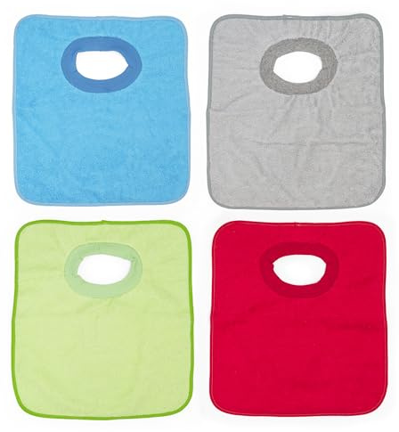 Ti TIN | 4er-Pack- Wasserdichte Frottee Babylätzchen, 32x36cm | Lätzchen mit Elastischem Verschluss für Babys und Kinder ab 1 Jahr | 90% Baumwolle 10% Polyester