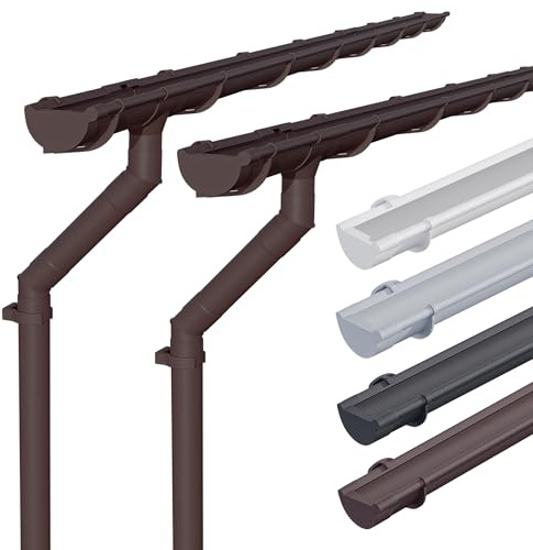 INEFA 2x Dachrinnenset Kunststoff halbrund NW100 / 100mm, 4m Dunkelbraun | Regenrinne und Fallrohr für 2 Dachseiten aus PVC-U für Gartenhaus & Carport, Dachrinnen Set, Dachrinne, inkl. Montagezubehör