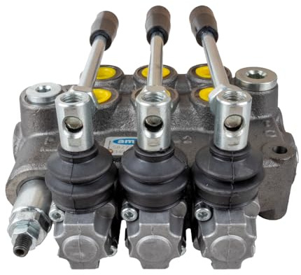 Ama Distributore Oleodinamico Basic da 3/8” a 3 Leve per Trattori, Ritorno a Molla, Flusso 40 L/Min