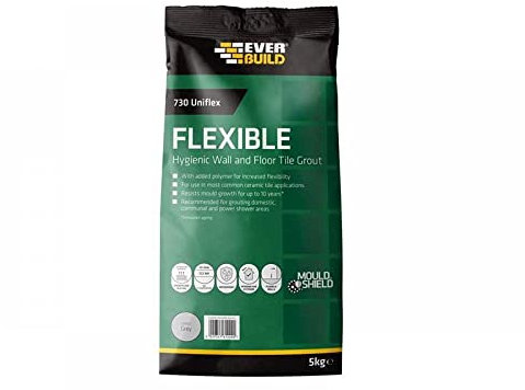 Everbuild 730 Universal Flexible Hygienic Wall and Floor Tile Grout – For Use With Joints Up to 15mm Wide – Grey – 5kg
