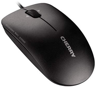 CHERRY MC 2000, Souris Filaire de Taille Standard, Design Symétrique pour Droitiers et Gauchers, 3 Touches, 1600 dpi, Tilt-Wheel, Homologation GS, Noir