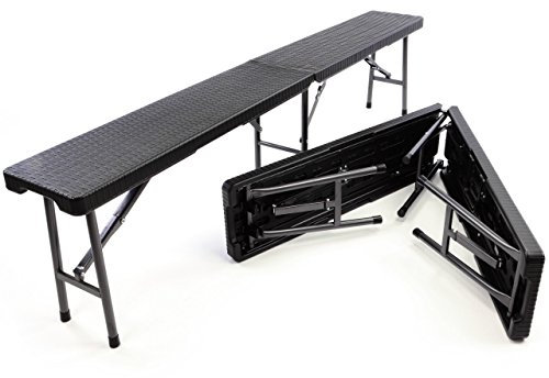 Nexos Partybank 2er Set Klappbank Rattan-Optik 180 x 25 x 43 cm Bierbank bis 200 kg Gartenbank Garnitur robust stabil Wetterfest Farbe wählbar weiß schwarz braun (schwarz)