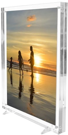 Freestanding Polished Clear Acrylic Magnetic Photo Frame with Clear Border (DSTF+) (10 x 8)