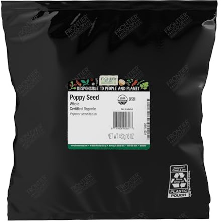 Frontier Co-op Organic Whole Poppy Seed - Poppy Seeds for Baking, Salad Dressing, Cooking - Kosher | 16 Ounce (Pack of 1)