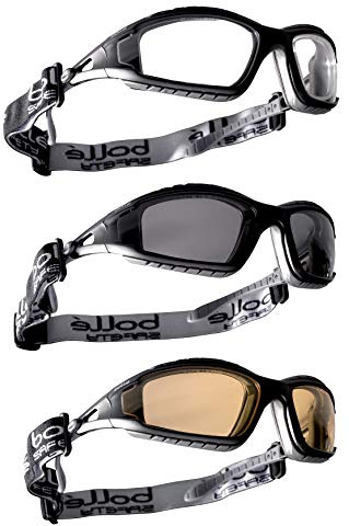 Bolle Tracker II Sicherheitsbrille in klar, rauchfarben und gelb, mit Mikrofaserbeutel