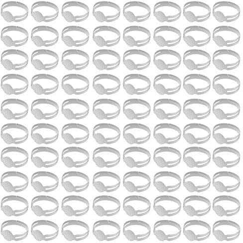 Kurtzy Pack de 80 Bases de Anillos de Metal Ajustables en Blanco Hallazgos Hacer Anillos para Hacer Bisutería – Anillos Chapados Plata – Anillos en Blanco con Base para Pegar Gemas o Cabujones