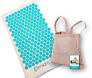 CLIMSOM ZEN - Esterilla de acupresión, 3 colores (azul, blanco, malva), tejidos 100% naturales y ecológicos, bolsa de arpillera y folleto de consejos incluidos, masaje de espalda a domicilio (azul)