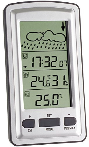 TFA Dostmann Axis Funk-Wetterstation, Wettervorhersage mit Symbolen, Anzeige der Innentemperatur/Luftfeuchtigkeit, Außentemperatur, Funkuhr mit Alarm, (L) 81 x (B) 28 (69) x (H) 143 mm