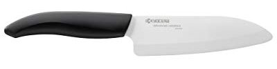 KYOCERA Cuchillo de cerámica, cuchillo Santoku, hoja 14 cm, hoja de cerámica de circonio, pulida a mano, extremadamente afilada, apto para lavavajillas, FK-140 WH-BK