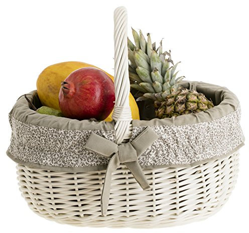 e-wicker24 Alles aus Weide Panier ovale en osier blanc avec tissu beige,gondole,panier pour ramasser les champignons, les fruits et les légumes(Blanc_4)