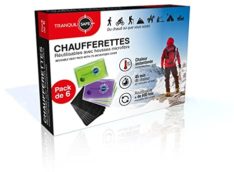 TRANQUILISAFE ® - Partita di 6 Scaldamani tascabili - Riutilizzabili e Pratici - Borsa Magica Acqua Calda 11 x 8 cm! - Gel Calore istantaneo - Fodera in Microfibra Offerta