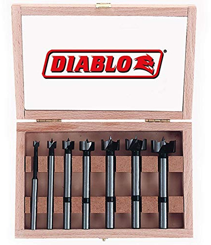 Diablo's High-Speed Steel Forstner Bit Drill Set - Ideal for All Types of Wood - 1/4 to 1 Diameter, 1/4 to 3/8 Shank, 3-1/2 Length, 7 Pieces - FB-107