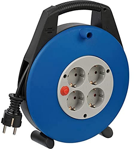Brennenstuhl Vario Line Kabelbox 4-fach/Mini-Kabeltrommel (10m Kabel, Made in Germany) schwarz/grau/blau