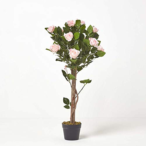 HOMESCAPES Kunstbaum Kunstpflanze Pinke Rosen Rosenbaum 90 cm hoch