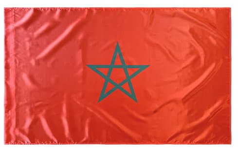 Bandera de Marruecos, علم المغرب Rojo con Estrella Verde, 150 x 90 cm, Decoración Nacional (Satén multicolor 150 x 90 cm)