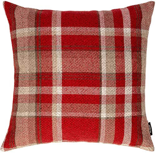 McAlister Textiles Heritage Tartan Throw Cushion Cover - 43 x 43 cm in Red - Wool-Feel Plaid Highlands CheckScatter Pillow Cover For Sofas & Bedroom