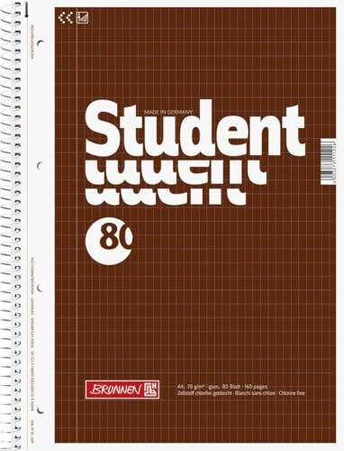 Brunnen 5 x Kollegblock Student A4 70g/qm rautiert 80 Blatt braun