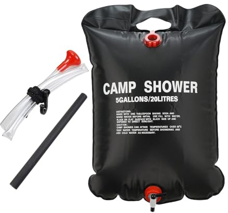 ARSUK Solardusche Camping 20L, Outdoor Warmwasser Aufhängen Duschsack Mit 45 °C Abnehmbarem Schlauch 35,8 x 24,2 x 4 cm, 400 Gramm, Schwarz