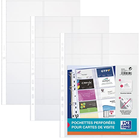 Oxford 10 Pochettes perforées A4 pour Carte de visite et Carte Collector Pokémon en PVC Transparent