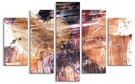 Paul Sinus Art 5 teiliges Wandbild auf Leinwand (Gesamt: H: 100cm B: 160cm) Keilrahmenbild Canvas Fotodruck Leinwandbild Leinwanddruck Kunstdruck Wandbild schwarz braun weiß Herz