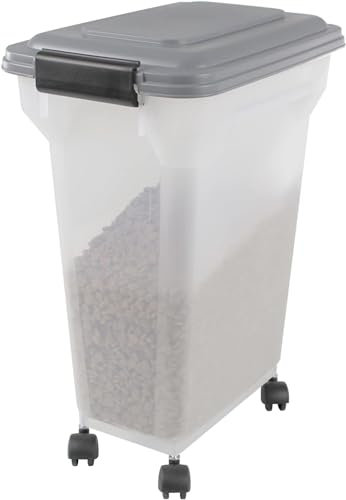 Iris Ohyama Hundefutter Aufbewahrung mit Rollen, 20L/7.5kg, Grau, Luftdichte Futterbox, Trockenfutter, Futterbehälter, Für Hunde, Katzen, Tierfutterbehälter, Schaufel, BPA-frei, Futtertonne, ATS-M