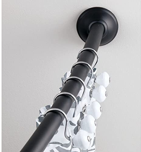 mDesign Barre de Douche incurvée – Barre de Douche Extensible – Tringle a Rideau Douche & Baignoire – Montage avec vis – en métal et en Plastique – Noir Mat