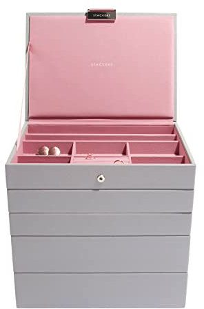 Stackers Schmuckschatulle, klassische Größe, stapelbar, Set mit 5 Schubladen. Grey/Antique Pink
